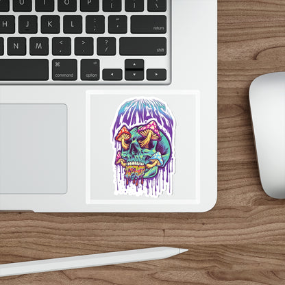 Vibrant Skull Mushroom Die-Cut Stickers | Psychedelic Art, Laptop Decor, Gift for Artists, Festival Essentials, Cool Stickers