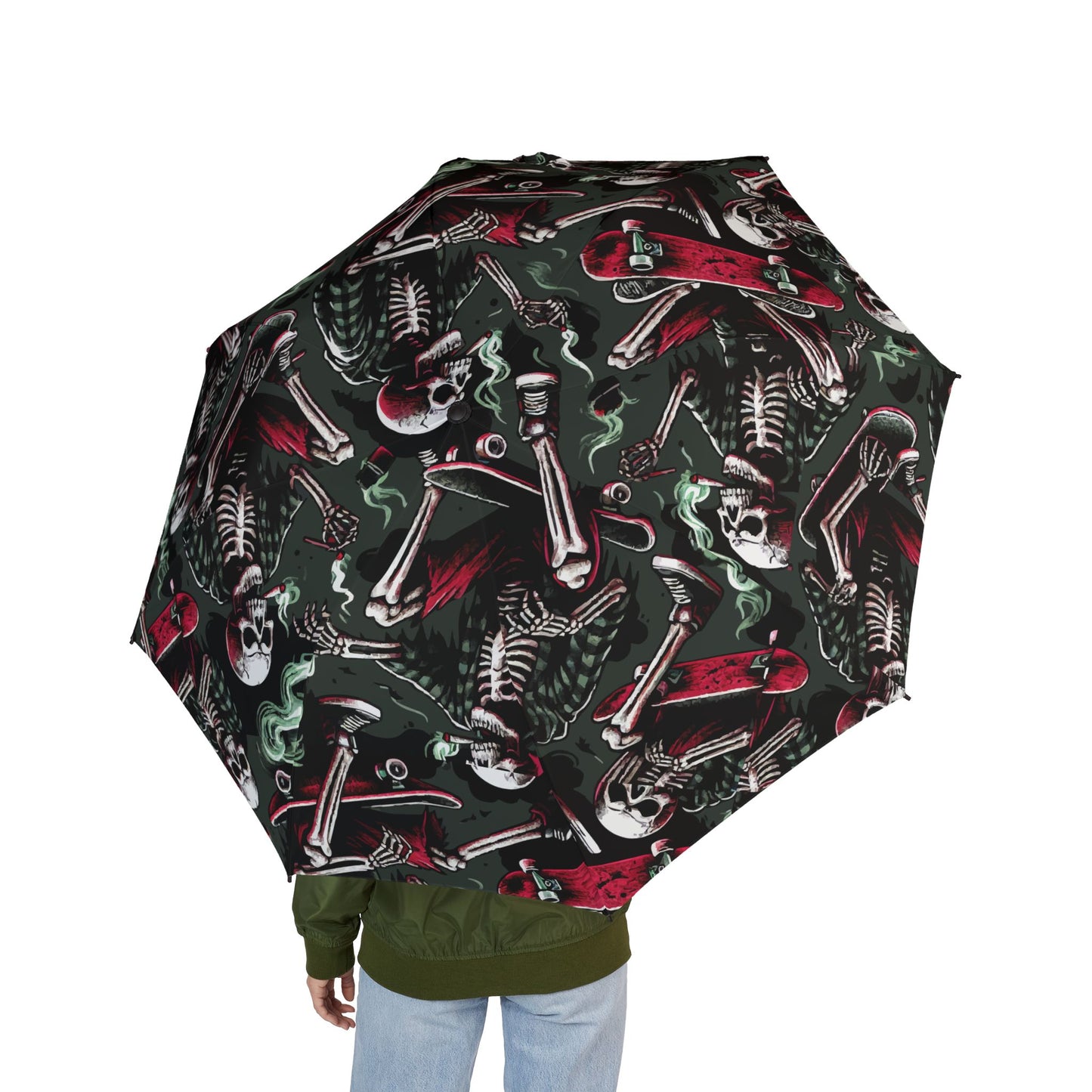 Gothic Skeleton Umbrella, Unique Foldable Umbrella, Horror Theme Gift, Halloween Accessory, Unisex Rain Gear, Skulls & Bones Design