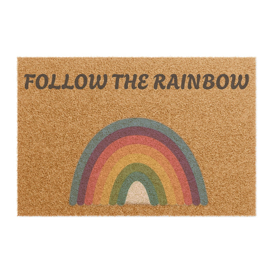 Colorful Rainbow Doormat - Follow the Rainbow Welcome Mat, Cute Home Decor, Gift for New Home, Spring Decoration, Outdoor Entrance Rug