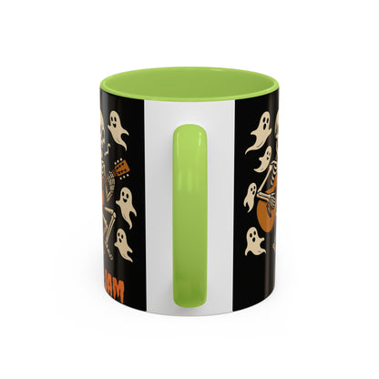 Spooky Skeleton Coffee Mug, Halloween Decor, Bone-Jam Ghost Mug, Gift for Music Lovers, Unique Drinkware