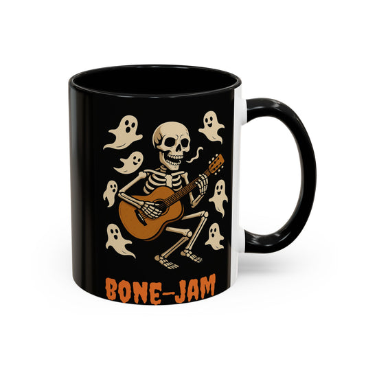 Spooky Skeleton Coffee Mug, Halloween Decor, Bone-Jam Ghost Mug, Gift for Music Lovers, Unique Drinkware