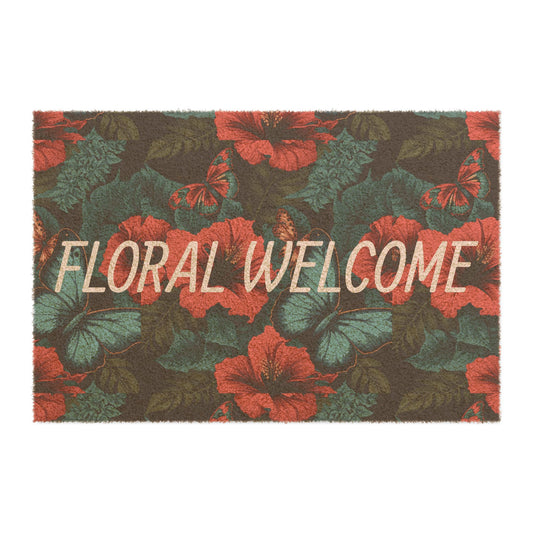 Floral Welcome Doormat - Elegant Entrance Mat, Home Decor, Housewarming Gift, Spring Decor, Outdoor Rug