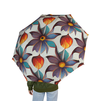 Floral Pattern Semi-Automatic Foldable Umbrella | Stylish Rain Gear, Elegant Gift, Travel-friendly, Lightweight, Chic Outdoor Accessory