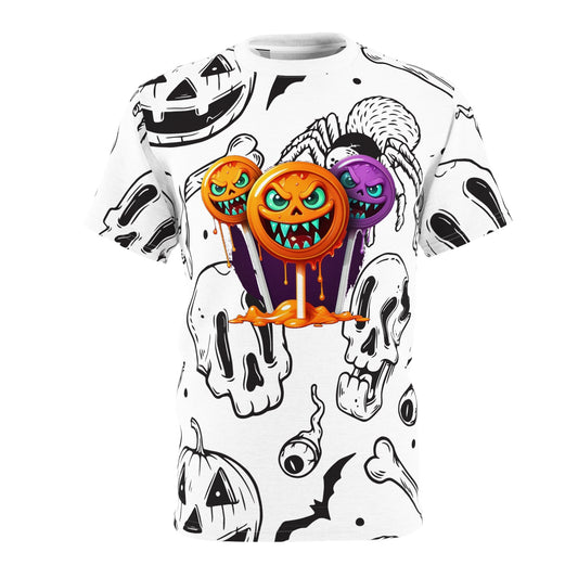 Halloween Graphic Tee, Spooky Unisex Shirt, Ghostly Cut & Sew T-Shirt, Pumpkin Shirt for Fall, Unique Halloween Apparel