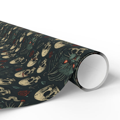 Dark Gothic Skulls Wrapping Paper, Spooky Gift Wrap for Halloween, Party Decor, Unique Present Packaging, Alternative Gift Wrap
