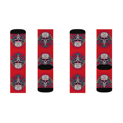 Gothic Skull Pattern Socks, Unique Gift for Halloween, Cozy Wear for Festivals, Sublimation Socks, Comfortable Everyday Socks