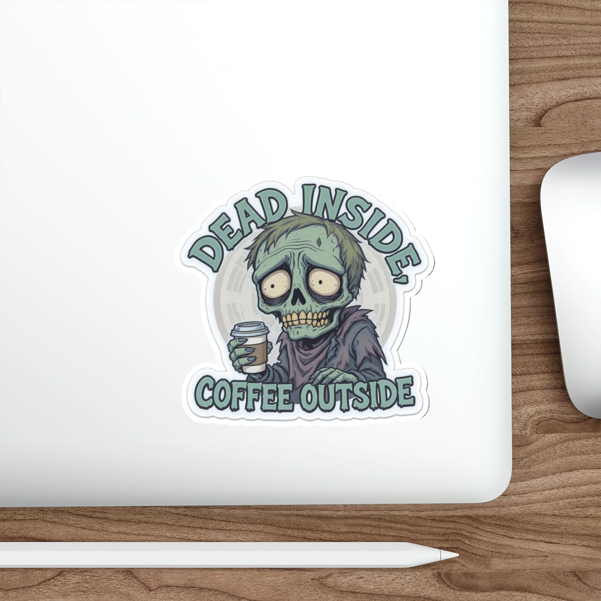 Zombie Coffee Lover Die-Cut Stickers, Cute Vinyl Stickers for Laptops, Drinkware, Halloween Decor, Funny Gifts, Zombie Aesthetic