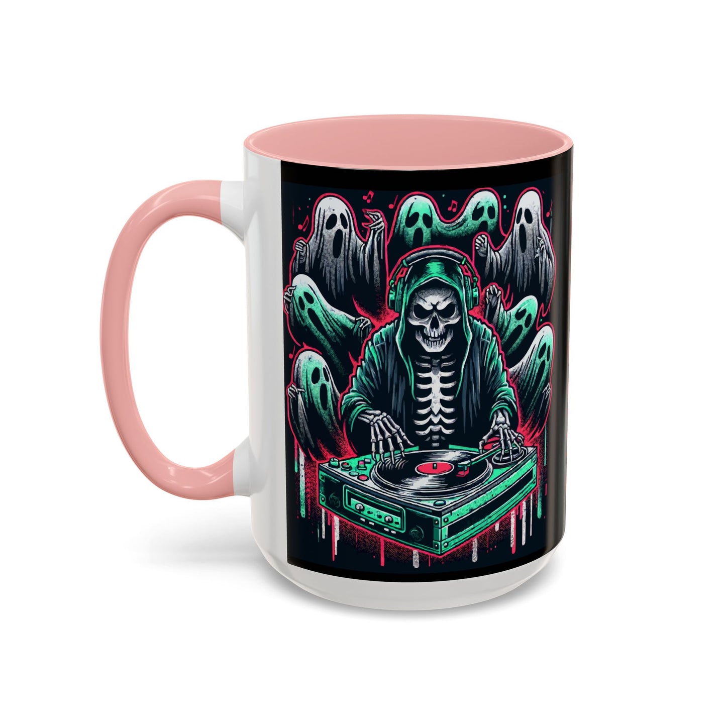 Gothic Coffee Mug, Spooky Mug, Halloween Gift, Ghost-Themed Drinkware, DJ Skull Mug, Music Lover’s Mug