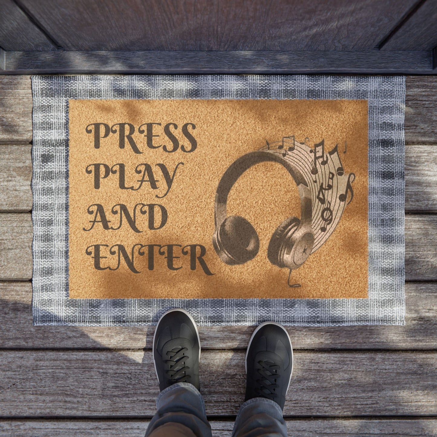 Musical Doormat - "Press Play and Enter" - Fun Home Decor, Music Lover Gift, Housewarming, Entertaining, Unique Entrance Mat