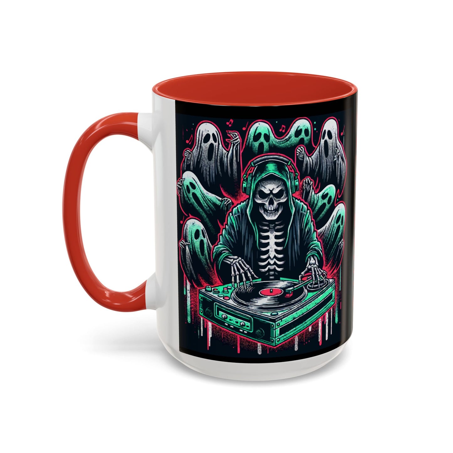 Gothic Coffee Mug, Spooky Mug, Halloween Gift, Ghost-Themed Drinkware, DJ Skull Mug, Music Lover’s Mug
