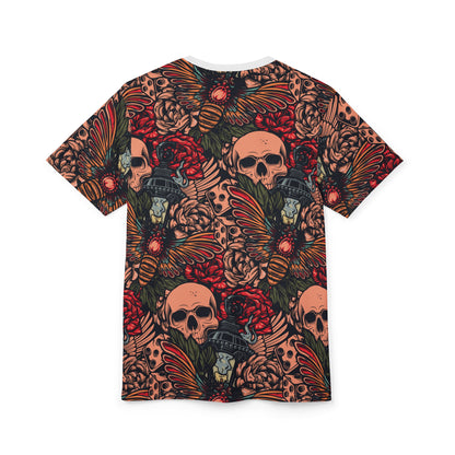 Gothic Floral Skull Tee, Edgy Graphic T-Shirt, Alternative Fashion, Unique Gift, Halloween Apparel, Vintage-Inspired Art