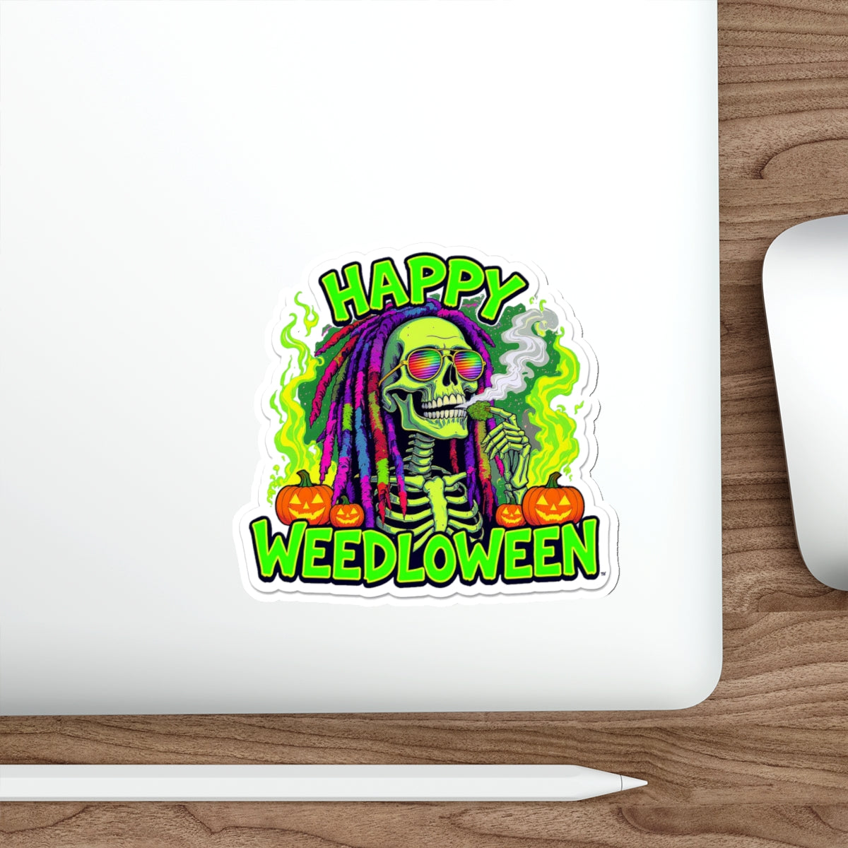 Happy Weedloween Die-Cut Stickers | Halloween Cannabis Art, Spooky Décor, Party Favors, Laptop Decor, Unique Gift