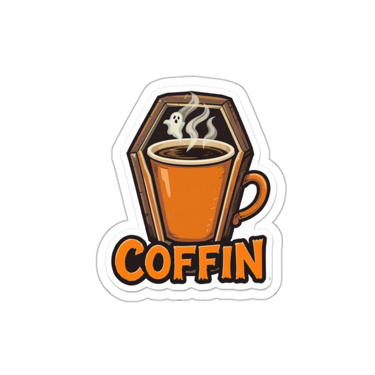 Halloween Coffee Die-Cut Stickers, Coffin Mug Stickers, Spooky Decor, Halloween Party Favors, Laptop Stickers, Ghostly Coffee Decor