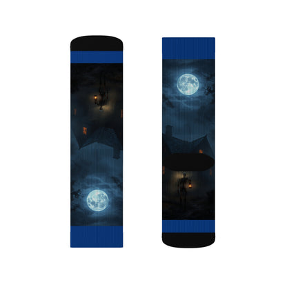 Moonlit Adventure Sublimation Socks | Cozy Footwear, Gift for Hikers, Unique Apparel, Casual Wear, Halloween Accessory