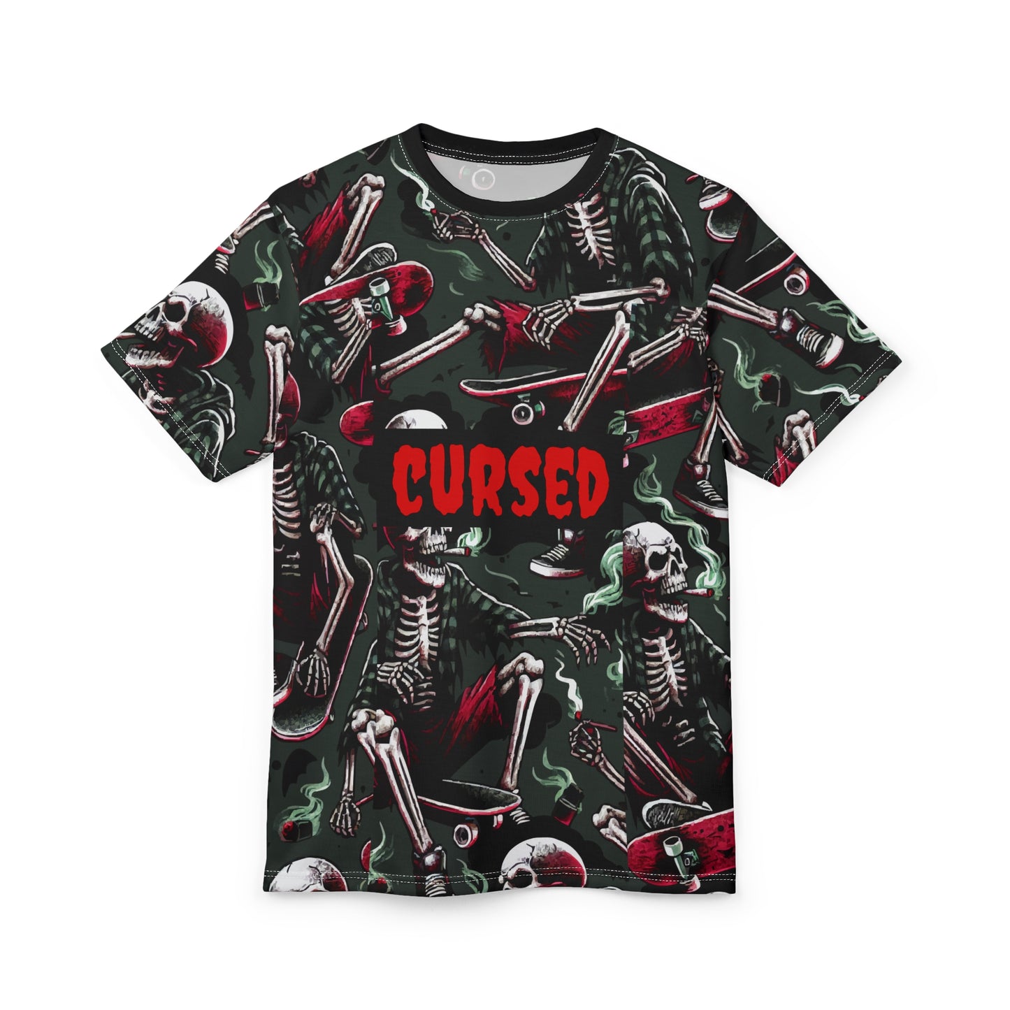 Cursed Skeleton Tee, Unisex Cut & Sew Shirt, Edgy Graphic Tee, Skateboarding Apparel, Halloween Costume Top, Alternative Fashion