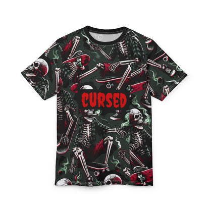 Cursed Skeleton Tee, Unisex Cut & Sew Shirt, Edgy Graphic Tee, Skateboarding Apparel, Halloween Costume Top, Alternative Fashion