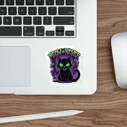 Meow or Never Cat Die-Cut Stickers, Cute Cat Lover Gift, Halloween Decor, Laptop Stickers, Witchy Aesthetic, Fun Cat Art