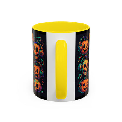 Halloween Skull Coffee Mug, Spooky Decor, Gift for Music Lovers, Pumpkin Head Mug, Halloween Party Favor