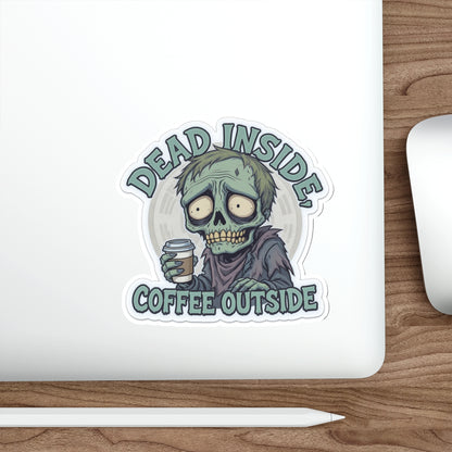 Zombie Coffee Lover Die-Cut Stickers, Cute Vinyl Stickers for Laptops, Drinkware, Halloween Decor, Funny Gifts, Zombie Aesthetic