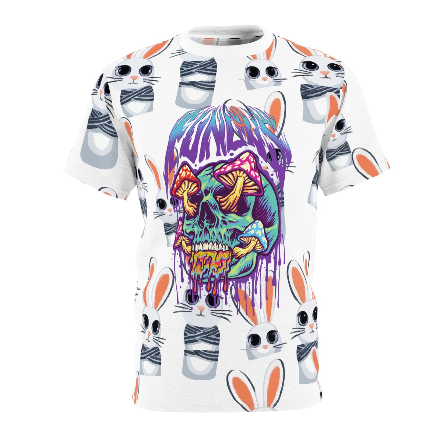 Vibrant Unisex Graphic Tee - Skull & Bunny Art, Vintage Shirt, Hippie Style, Festival Wear, Unique Gift