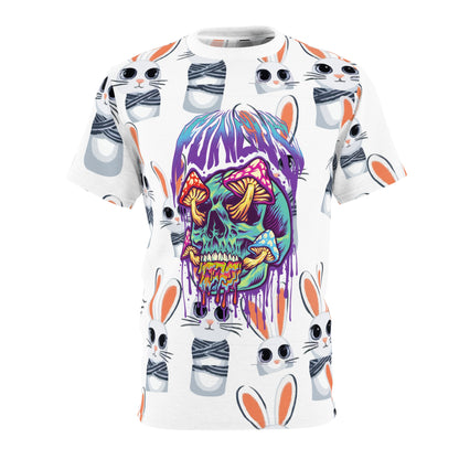 Vibrant Unisex Graphic Tee - Skull & Bunny Art, Vintage Shirt, Hippie Style, Festival Wear, Unique Gift