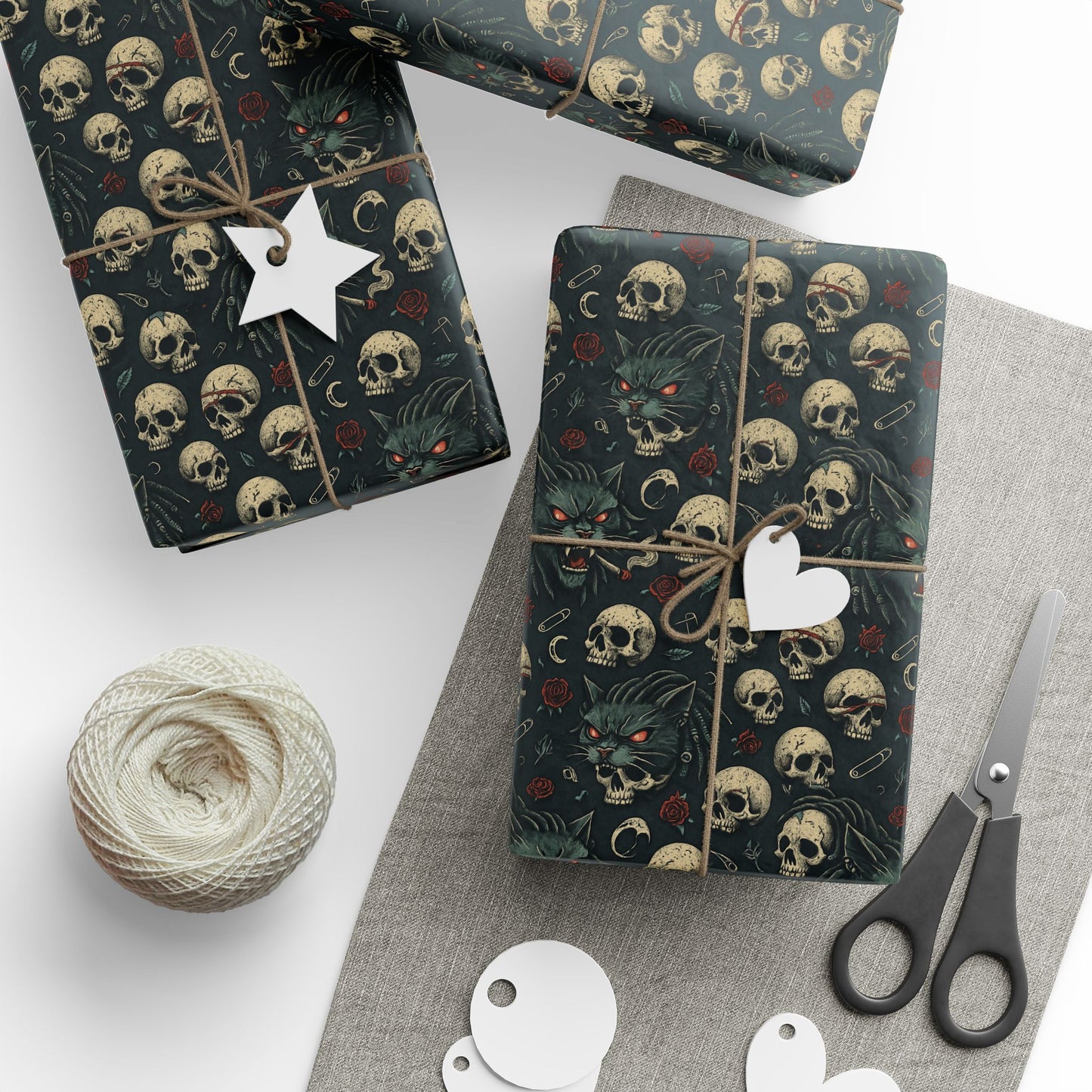 Dark Gothic Skulls Wrapping Paper, Spooky Gift Wrap for Halloween, Party Decor, Unique Present Packaging, Alternative Gift Wrap