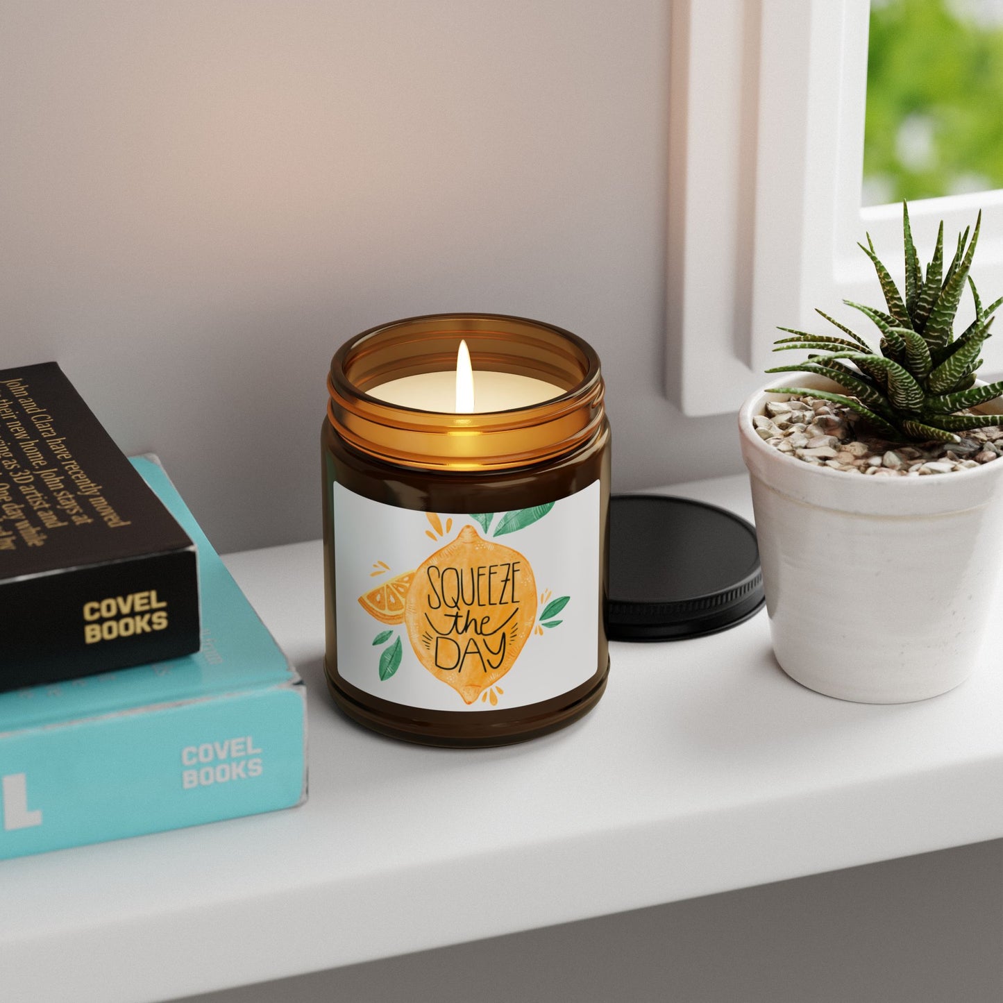 Bright and Cheerful Scented Soy Candle - Aromatherapy, Multi-Size, Amber Jar