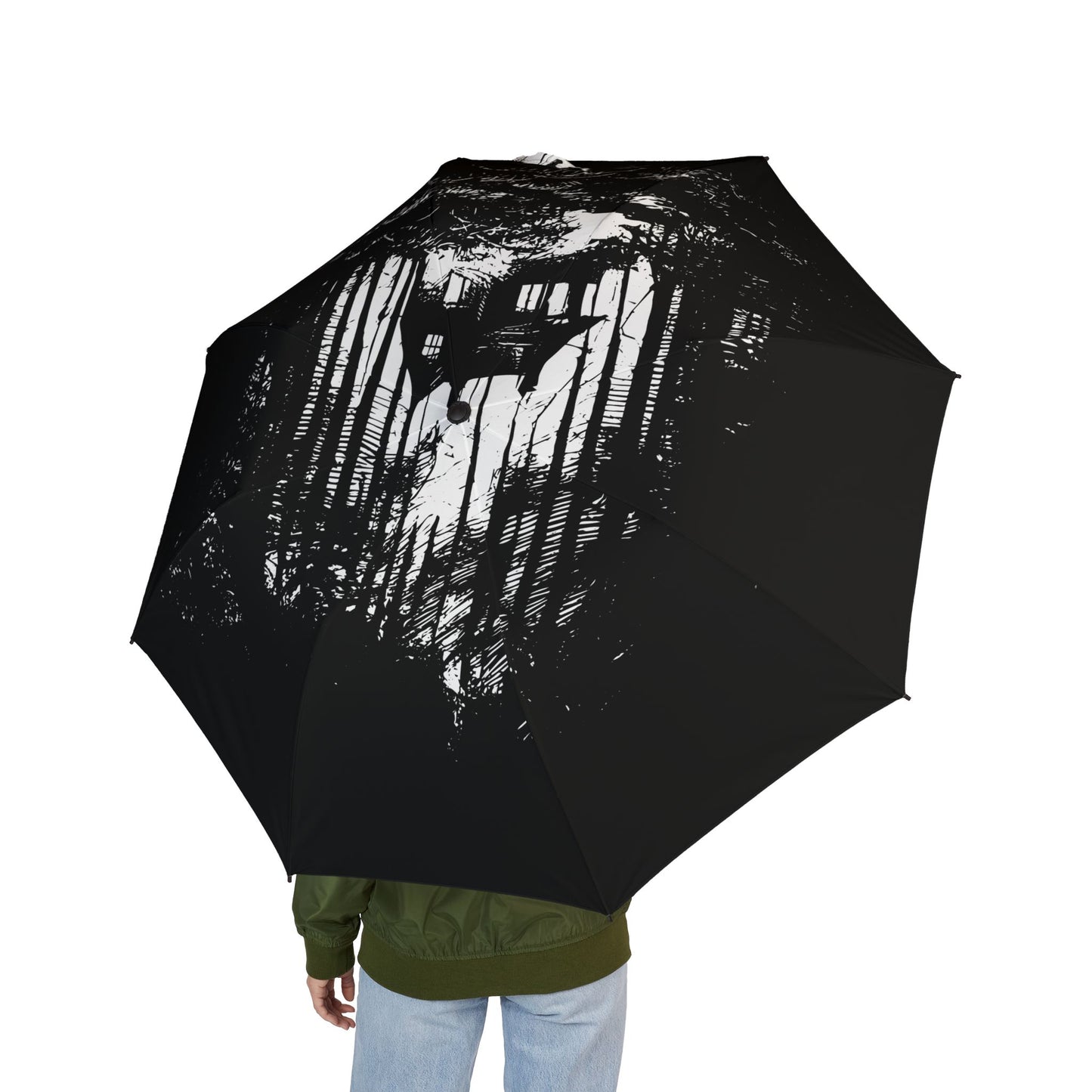 Sleek Black Semi-Automatic Umbrella - Stylish Rain Protection, Travel Accessory, Gift for Him/Her, Chic Rain Gear, Compact Folding Design