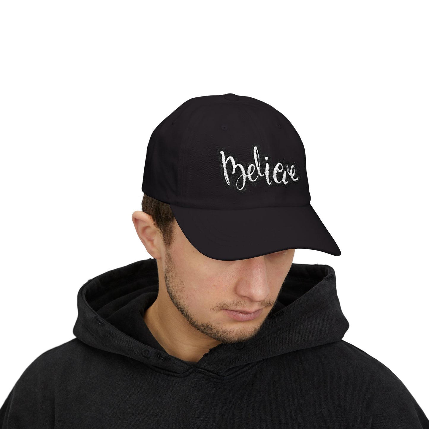 Believe Classic Dad Cap, Motivational Hat, Gift for Dad, Casual Cap, Summer Accessory, Adjustable White Cap