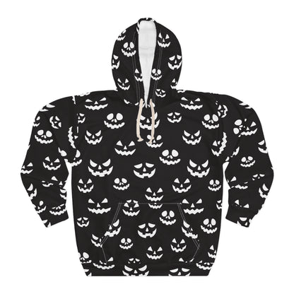 Spooky Halloween Hoodie, Unisex Pullover with Ghostly Pumpkin Print, Perfect for Fall Festivities, Cozy Halloween Apparel