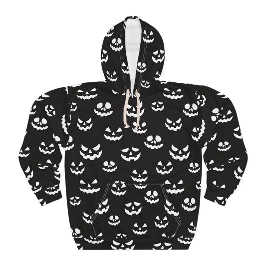 Spooky Halloween Hoodie, Unisex Pullover with Ghostly Pumpkin Print, Perfect for Fall Festivities, Cozy Halloween Apparel