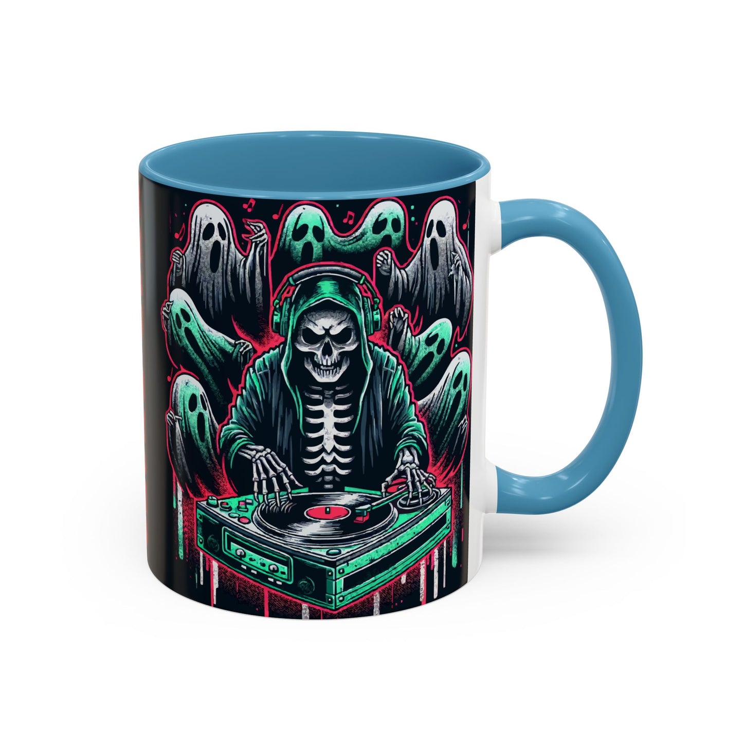 Gothic Coffee Mug, Spooky Mug, Halloween Gift, Ghost-Themed Drinkware, DJ Skull Mug, Music Lover’s Mug