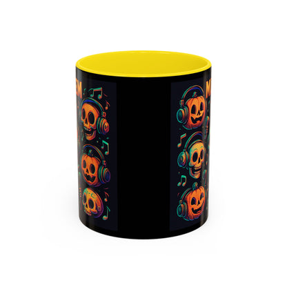 Halloween Skull Coffee Mug, Spooky Decor, Gift for Music Lovers, Pumpkin Head Mug, Halloween Party Favor