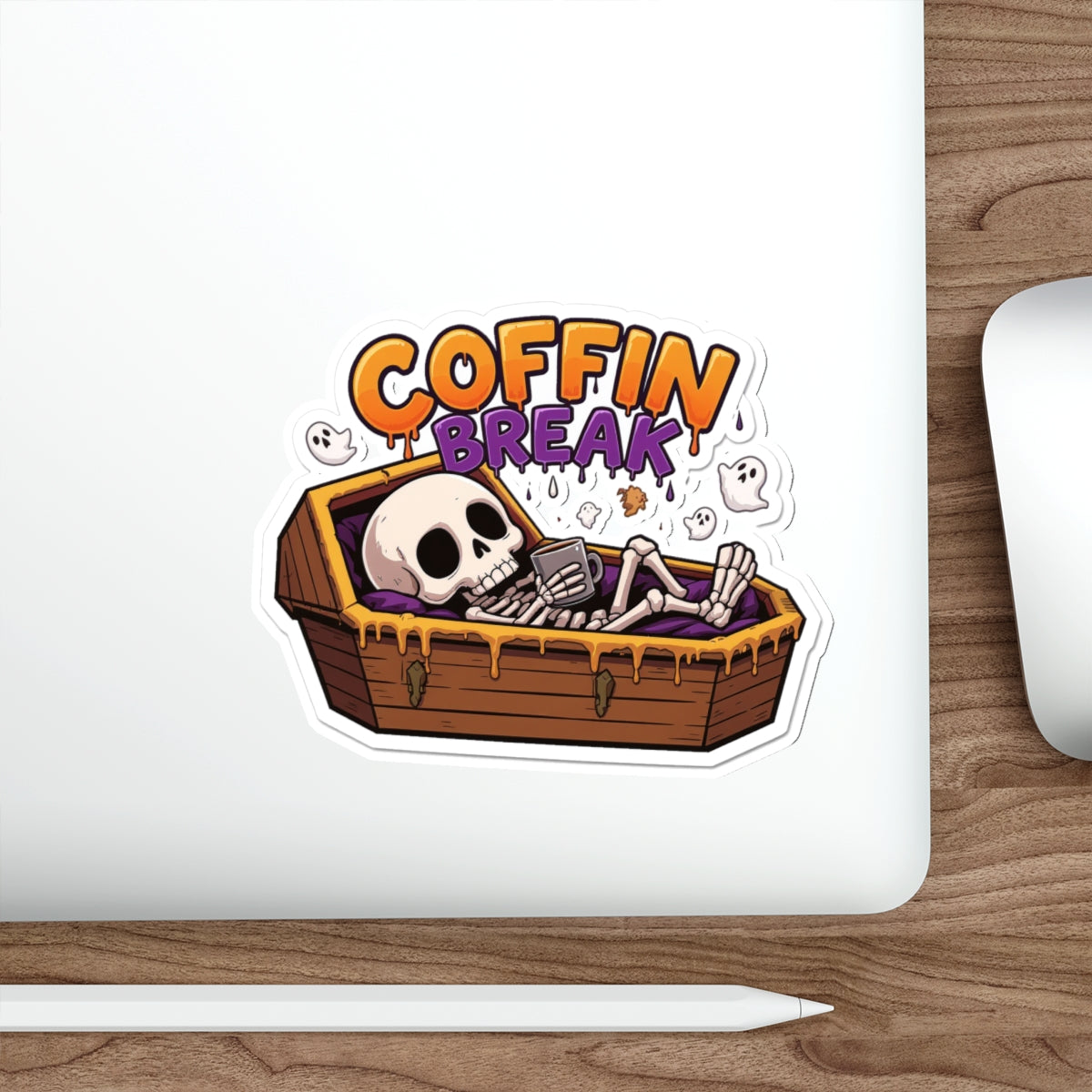 Playful Coffin Break Die-Cut Stickers for Halloween Decor, Laptop, Journals, Gifts, Party Favors, Spooky Vibes