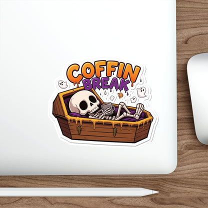Playful Coffin Break Die-Cut Stickers for Halloween Decor, Laptop, Journals, Gifts, Party Favors, Spooky Vibes