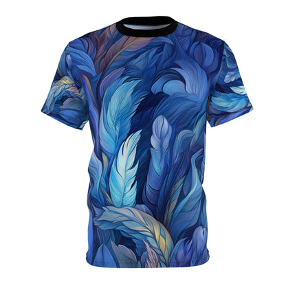Tropical Leaf Print Unisex Cut & Sew Tee - Vibrant Coral & Navy Design for Casual Style