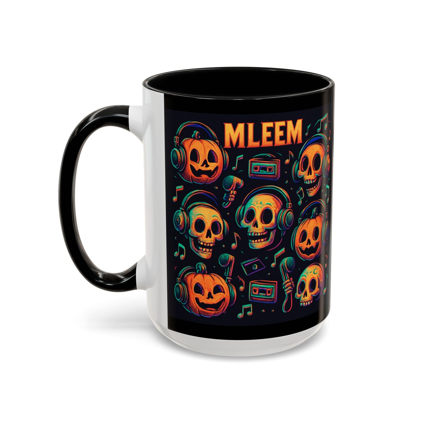 Halloween Skull Coffee Mug, Spooky Decor, Gift for Music Lovers, Pumpkin Head Mug, Halloween Party Favor