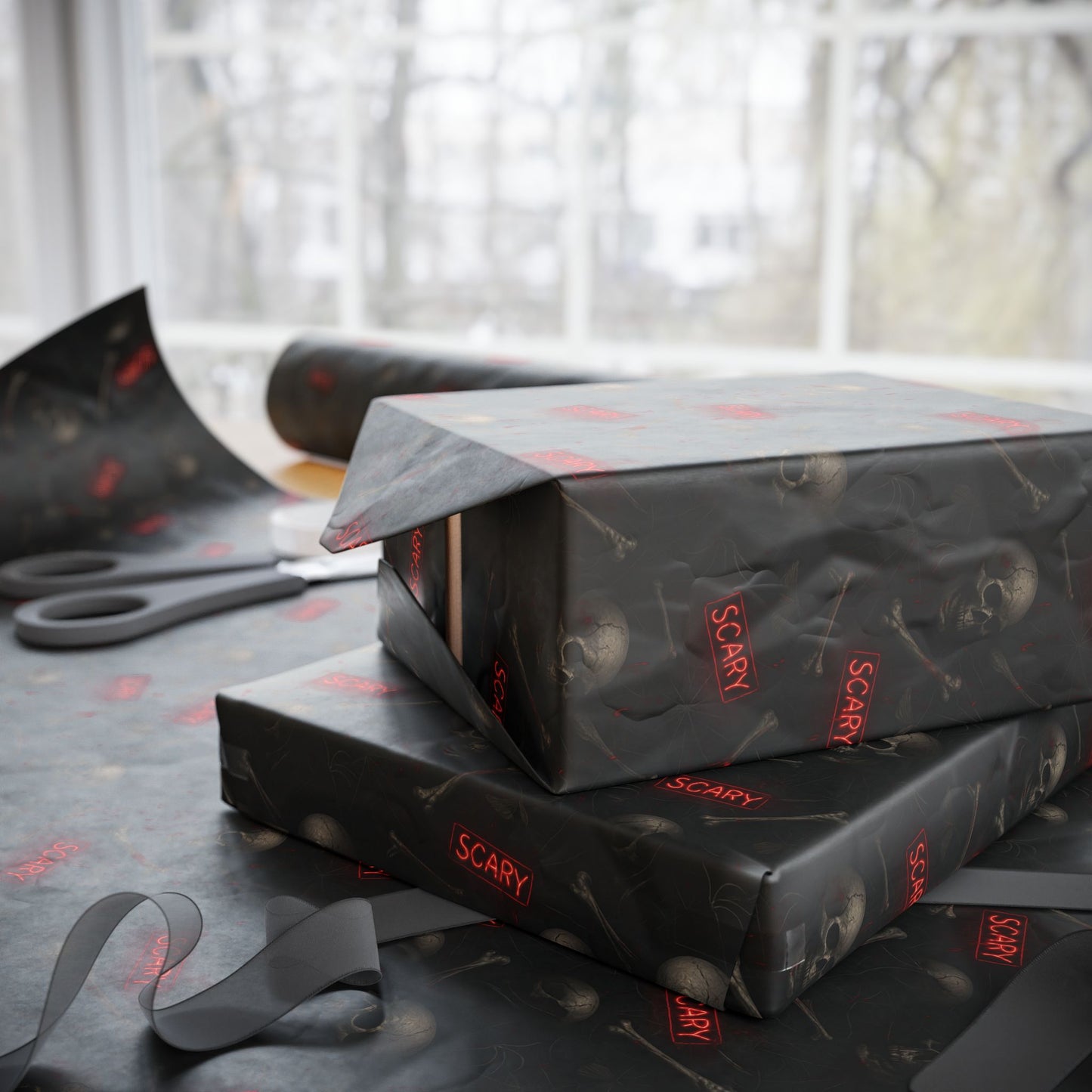 Spooky Halloween Wrapping Paper, Unique Gift Wrap for Halloween, Scary Black and Red Paper, Fun Decorative Wrap, Halloween Party Supplies