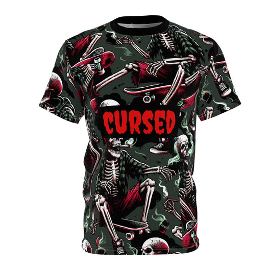Cursed Skeleton Tee, Unisex Cut & Sew Shirt, Edgy Graphic Tee, Skateboarding Apparel, Halloween Costume Top, Alternative Fashion