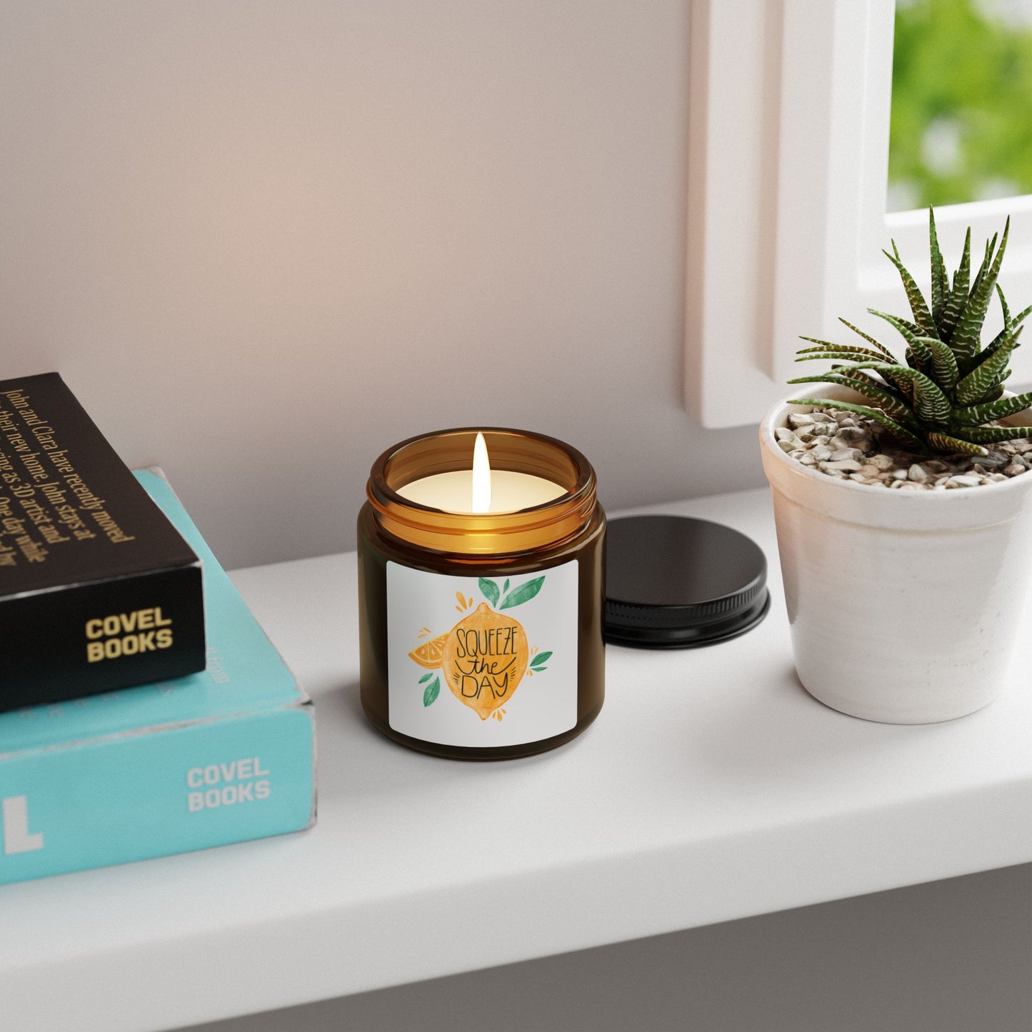 Bright and Cheerful Scented Soy Candle - Aromatherapy, Multi-Size, Amber Jar