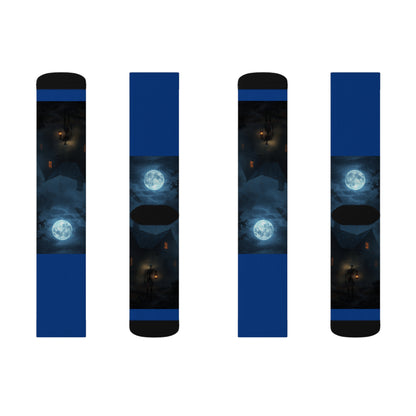 Moonlit Adventure Sublimation Socks | Cozy Footwear, Gift for Hikers, Unique Apparel, Casual Wear, Halloween Accessory