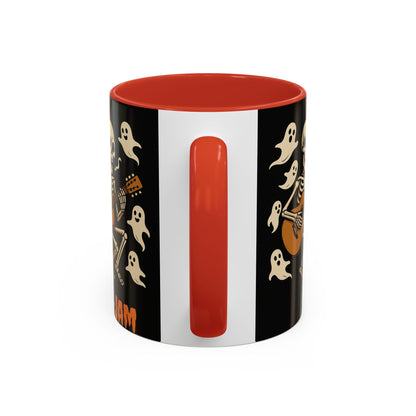 Spooky Skeleton Coffee Mug, Halloween Decor, Bone-Jam Ghost Mug, Gift for Music Lovers, Unique Drinkware