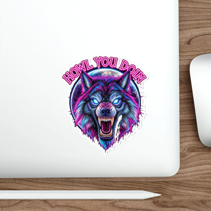 Vibrant Wolf Die-Cut Stickers - Howl You Doin'? - Laptop Decor, Water Bottle Stickers, Gift for Animal Lovers, Cool Graphic Art