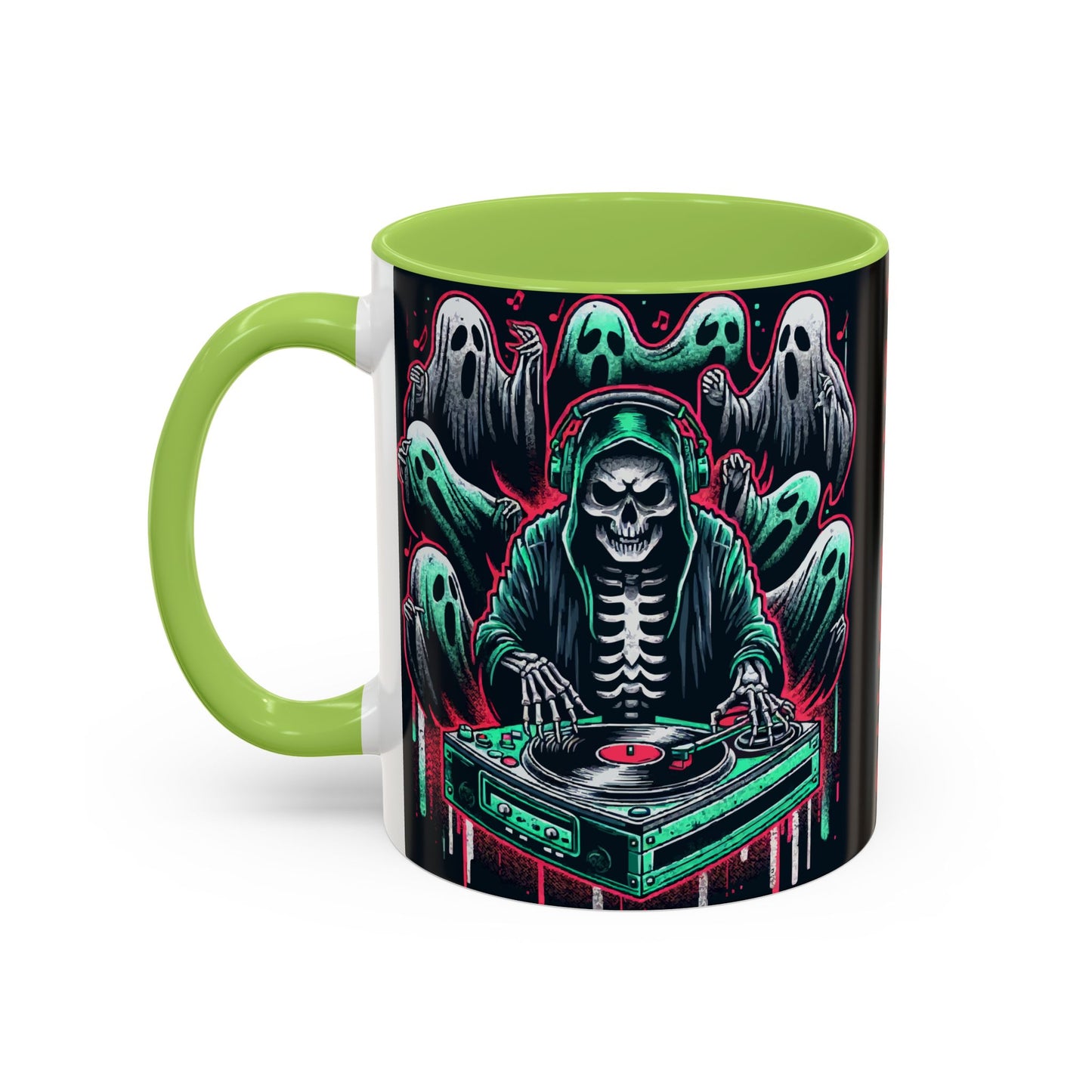 Gothic Coffee Mug, Spooky Mug, Halloween Gift, Ghost-Themed Drinkware, DJ Skull Mug, Music Lover’s Mug