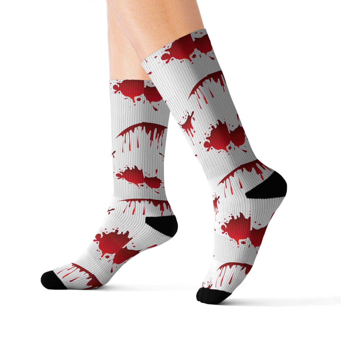 Blood Splatter Sublimation Socks, Unique Fun Socks for Halloween, Gift for Horror Fans, Stylish Casual Wear, Statement Accessories