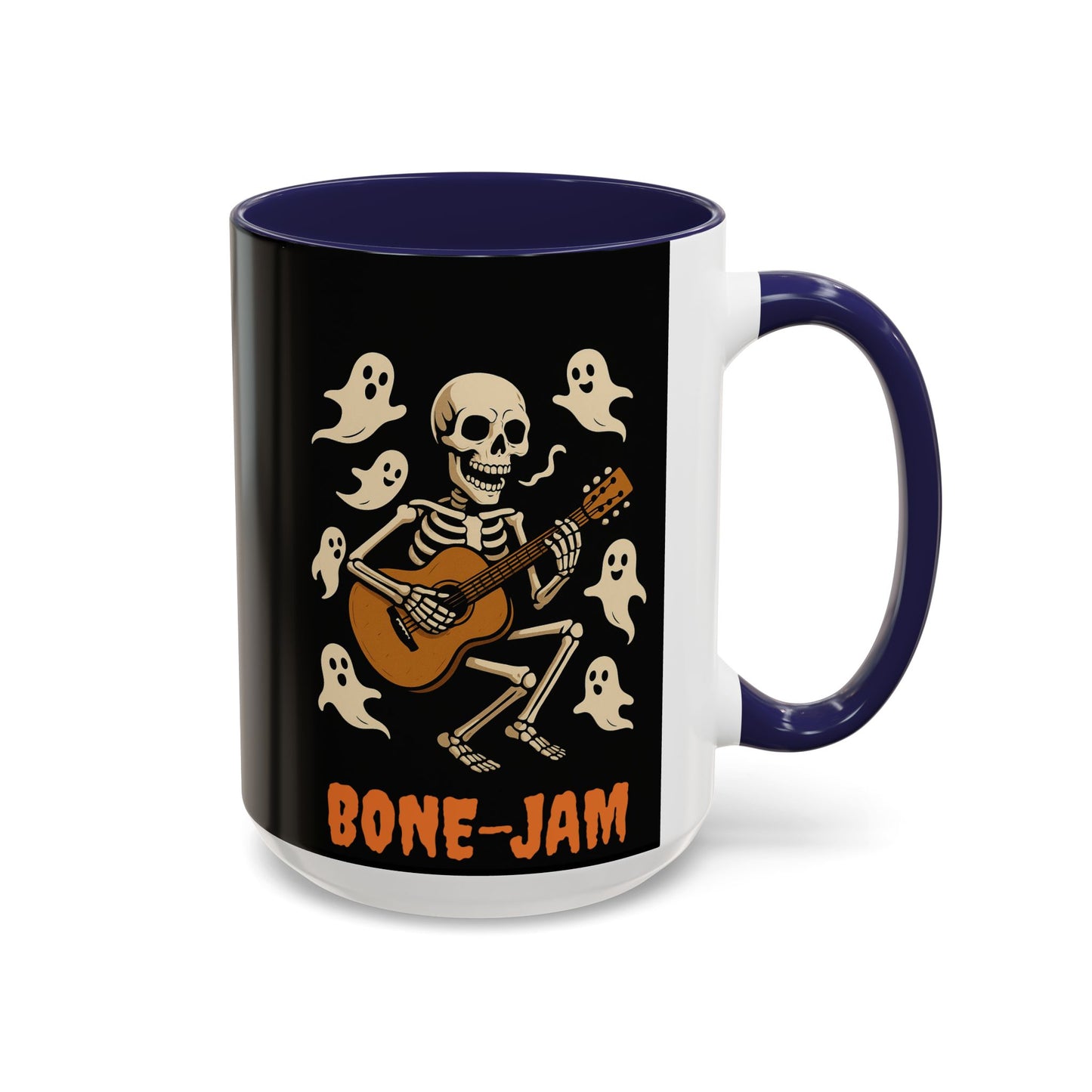 Spooky Skeleton Coffee Mug, Halloween Decor, Bone-Jam Ghost Mug, Gift for Music Lovers, Unique Drinkware