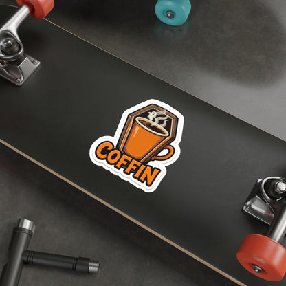 Halloween Coffee Die-Cut Stickers, Coffin Mug Stickers, Spooky Decor, Halloween Party Favors, Laptop Stickers, Ghostly Coffee Decor