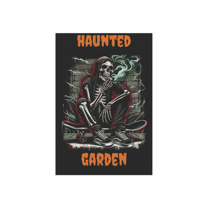 Haunted Garden Banner, Spooky Outdoor Decor, Halloween Garden Flag, Gothic Home Decor, Creepy Garden Sign, Skull Themed Decoration