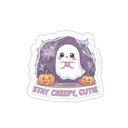 Cute Halloween Ghost Die-Cut Stickers, Stay Creepy Cutie, Laptop Decals, Holiday Decorations, Gift for Spooky Season