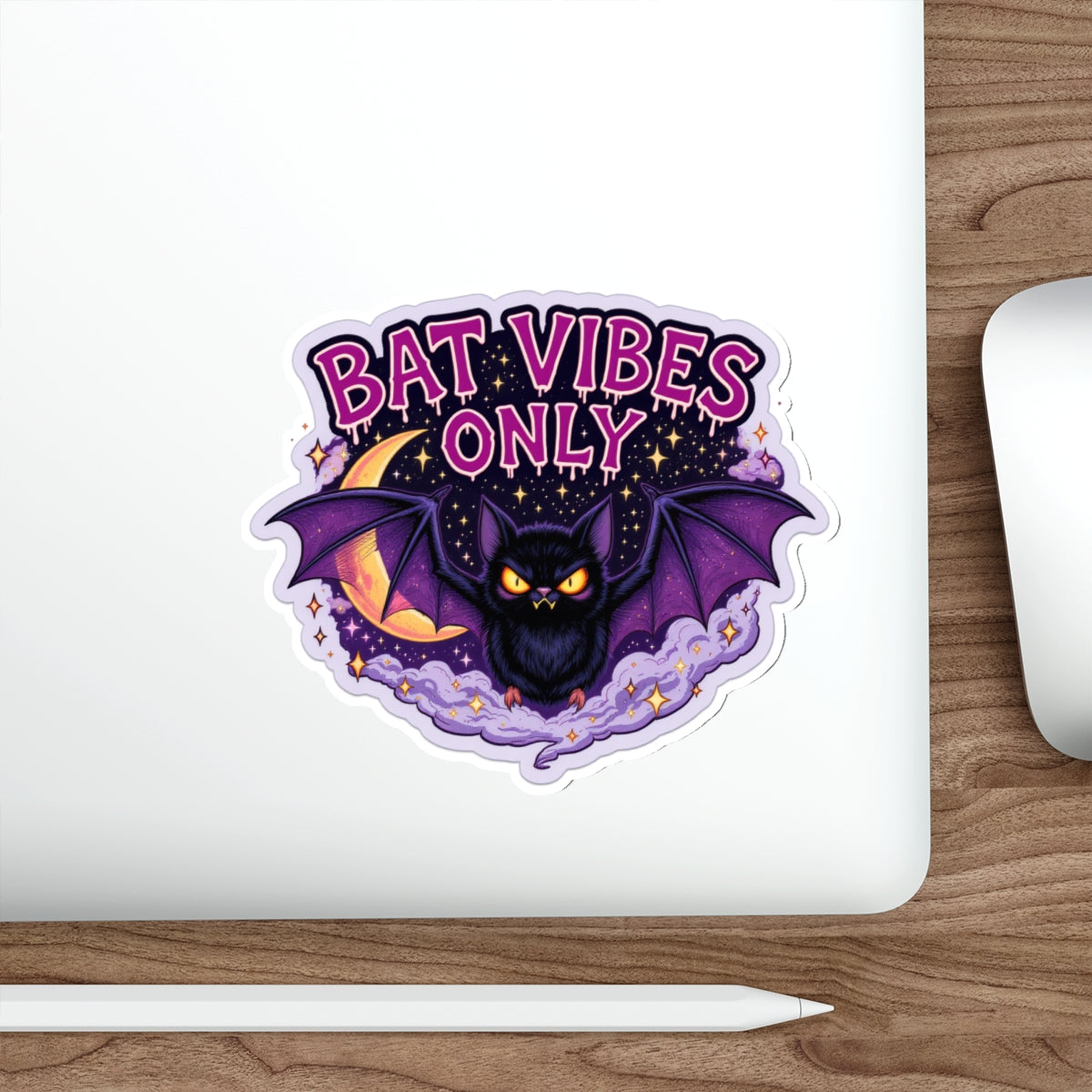 Bat Vibes Only Stickers, Cute Bat Decor, Halloween Stickers, Laptop Décor, Spooky Aesthetic, Gothic Accessories